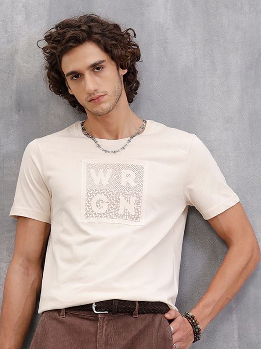 WROGN Men Typography Printed Round Neck Cotton Slim Fit T-shirt-picture-23