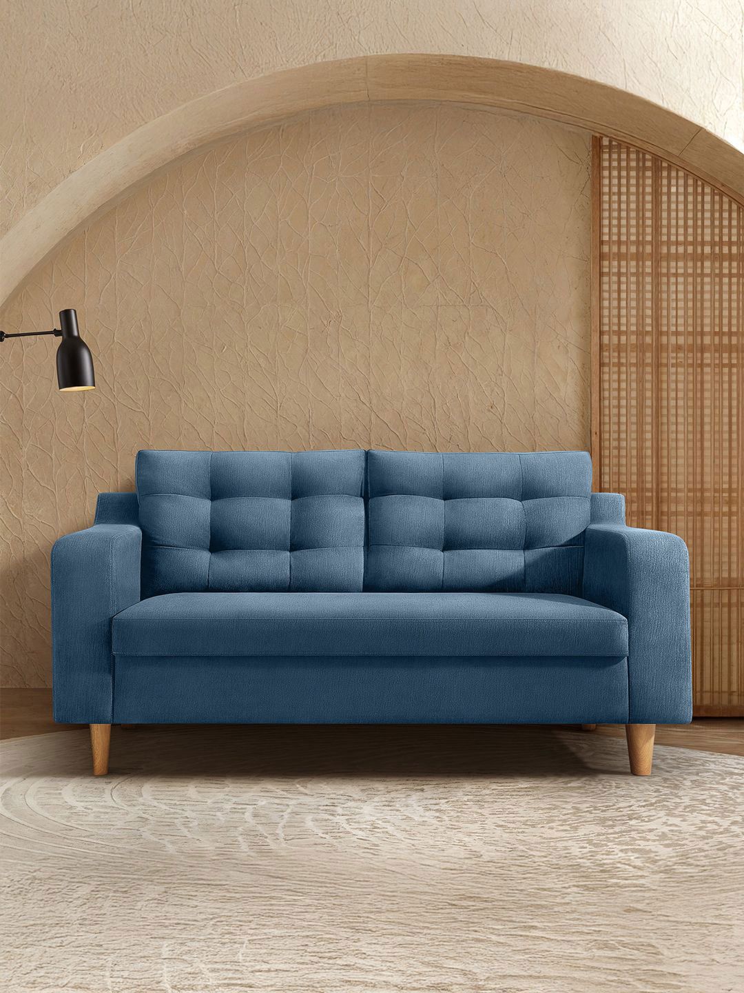 Duroflex Ease Plus Blue 2 Seater Premium Wooden Frame Sofa-image-38