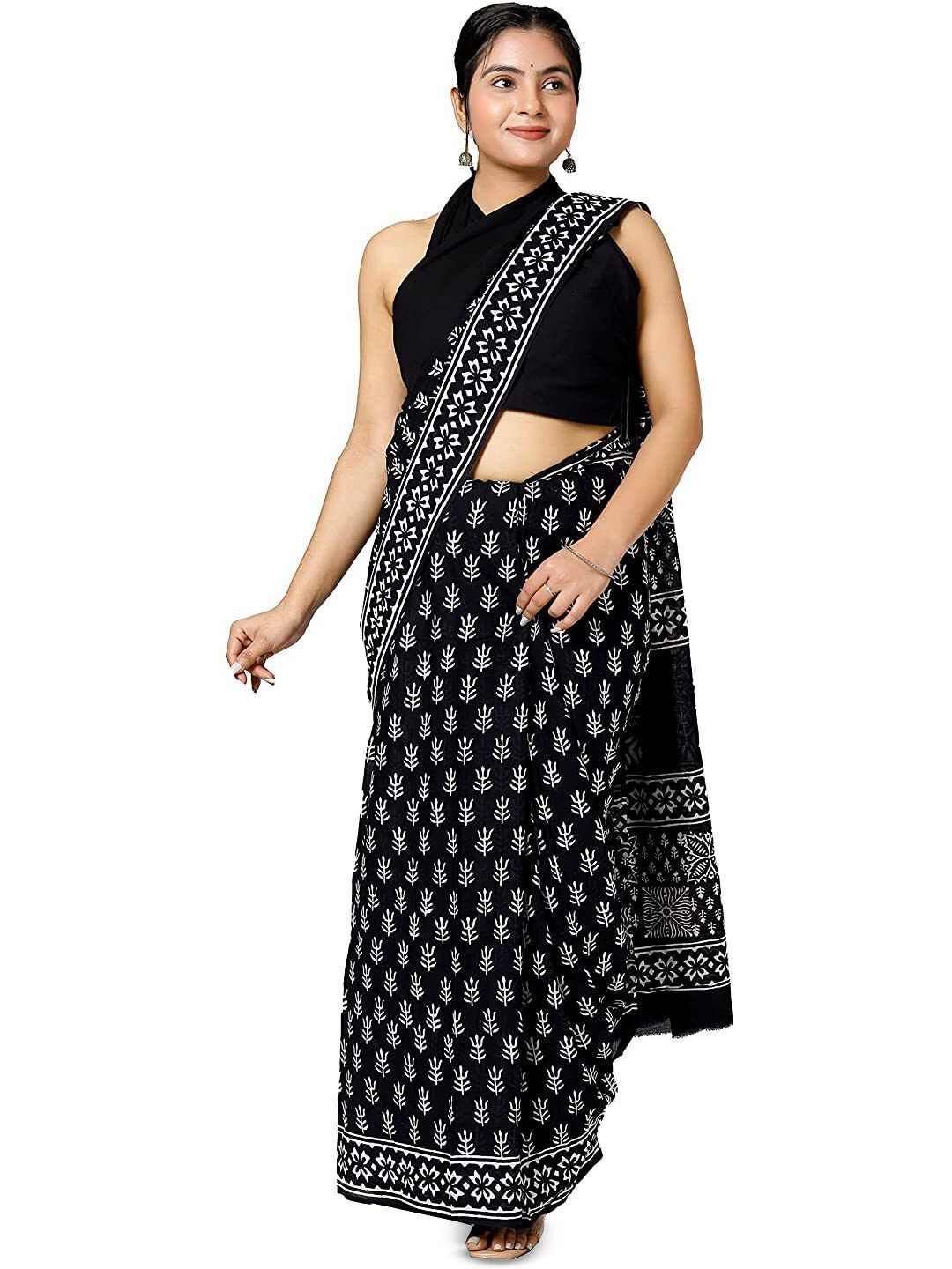 Craft Musium Floral Printed Pure Cotton Saree With Unstitched Blouse Piece-picture-13