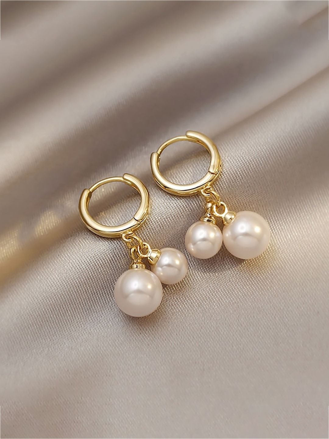 GOLDIWALA Korean Gold-Plated Pearls Beaded Circular Shaped Hoop Earrings-picture-28