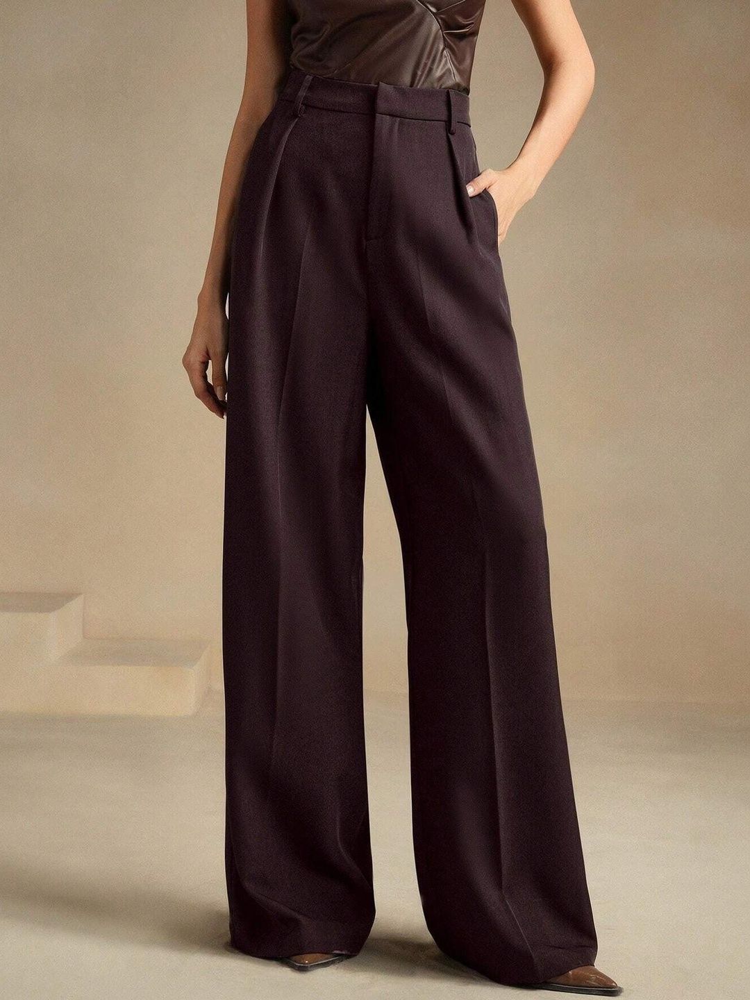 FNOCKS Women Relaxed Pleated Button Trousers-picture-21