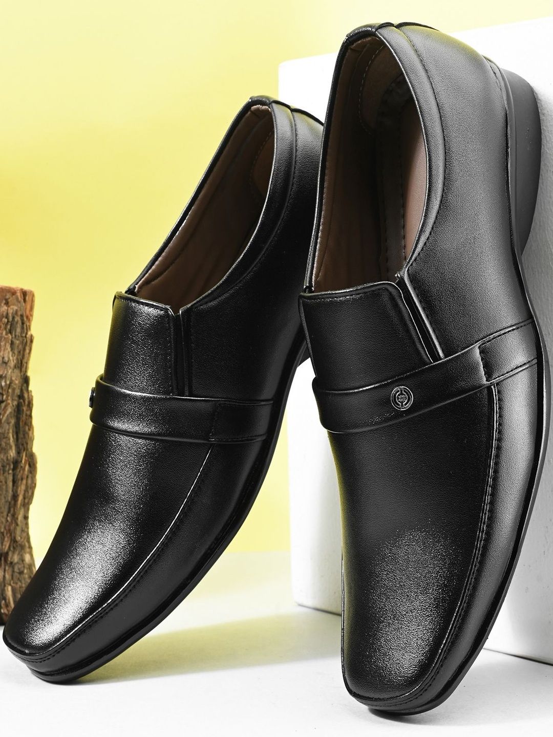 HERE&NOW Men Black Solid Formal Slip-On Shoes-picture-25
