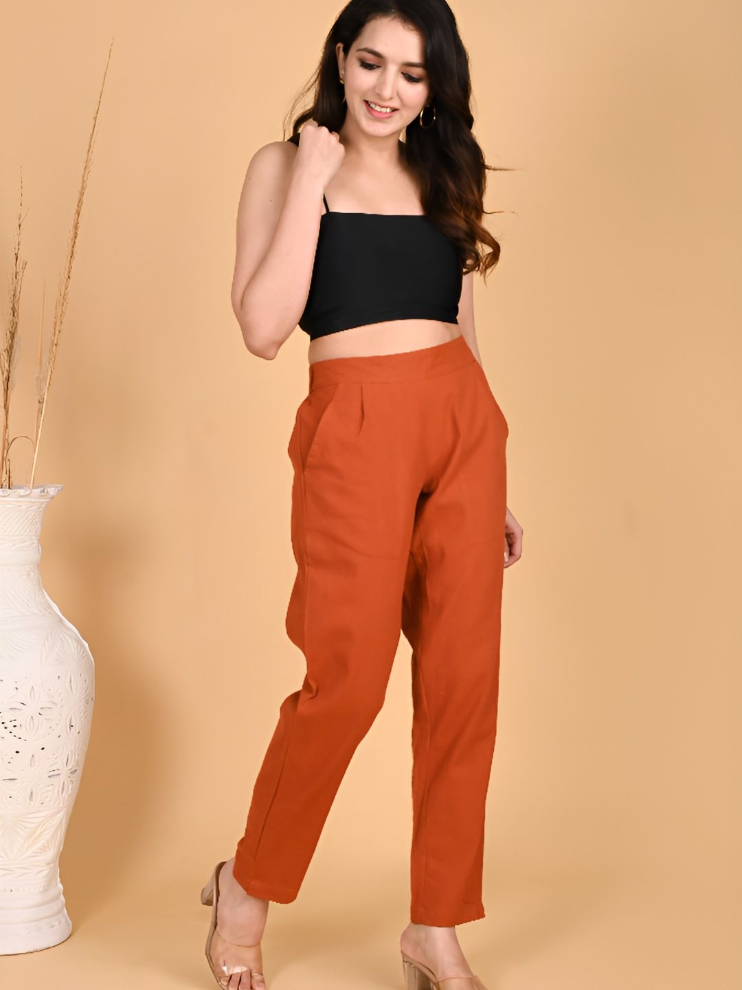 SKYTICK Women Regular Fit Mid-Rise Pleated Trousers-picture-11