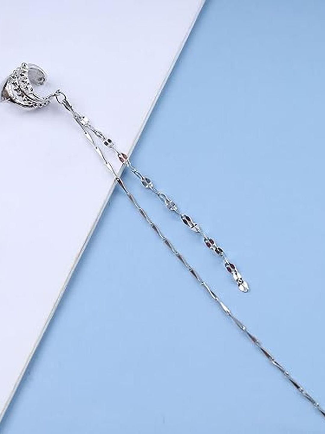 EL REGALO Artificial Stones Studded Oxidised Circular Shaped Ear Cuff With Chain-image-41