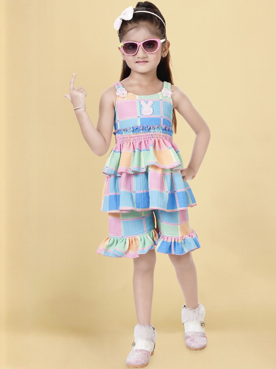 KAARIGARI Girls Colourblocked Top with Shorts-picture-23