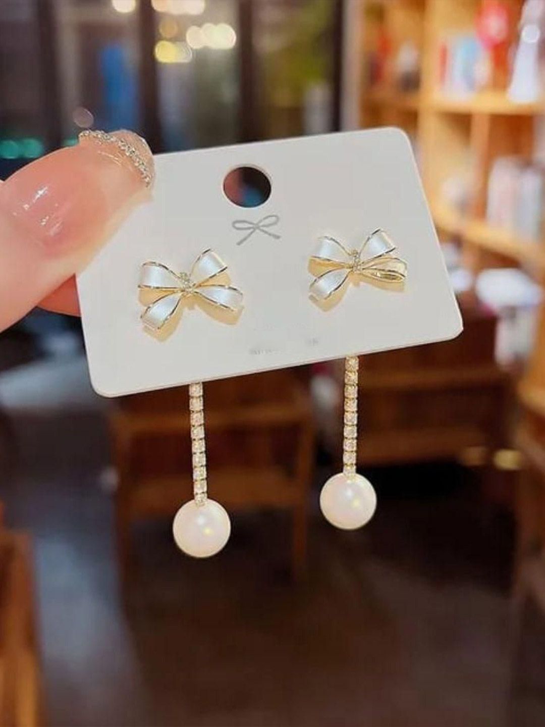 Estailo fashion Artificial Beaded Bow Shaped Tasselled Drop Earrings-picture-19