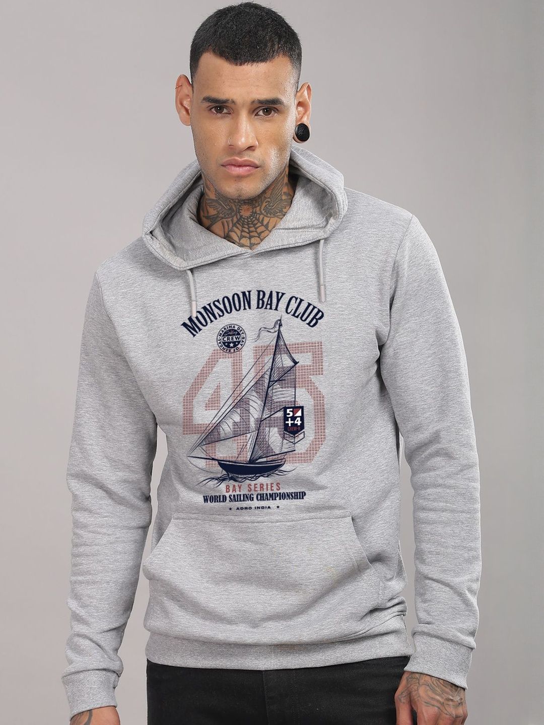 ADRO Mens 320 GSM Cotton Poly Fleece Hoodie Monsoon Bay Club Sailing Graphic Printed Hoodies-picture-18