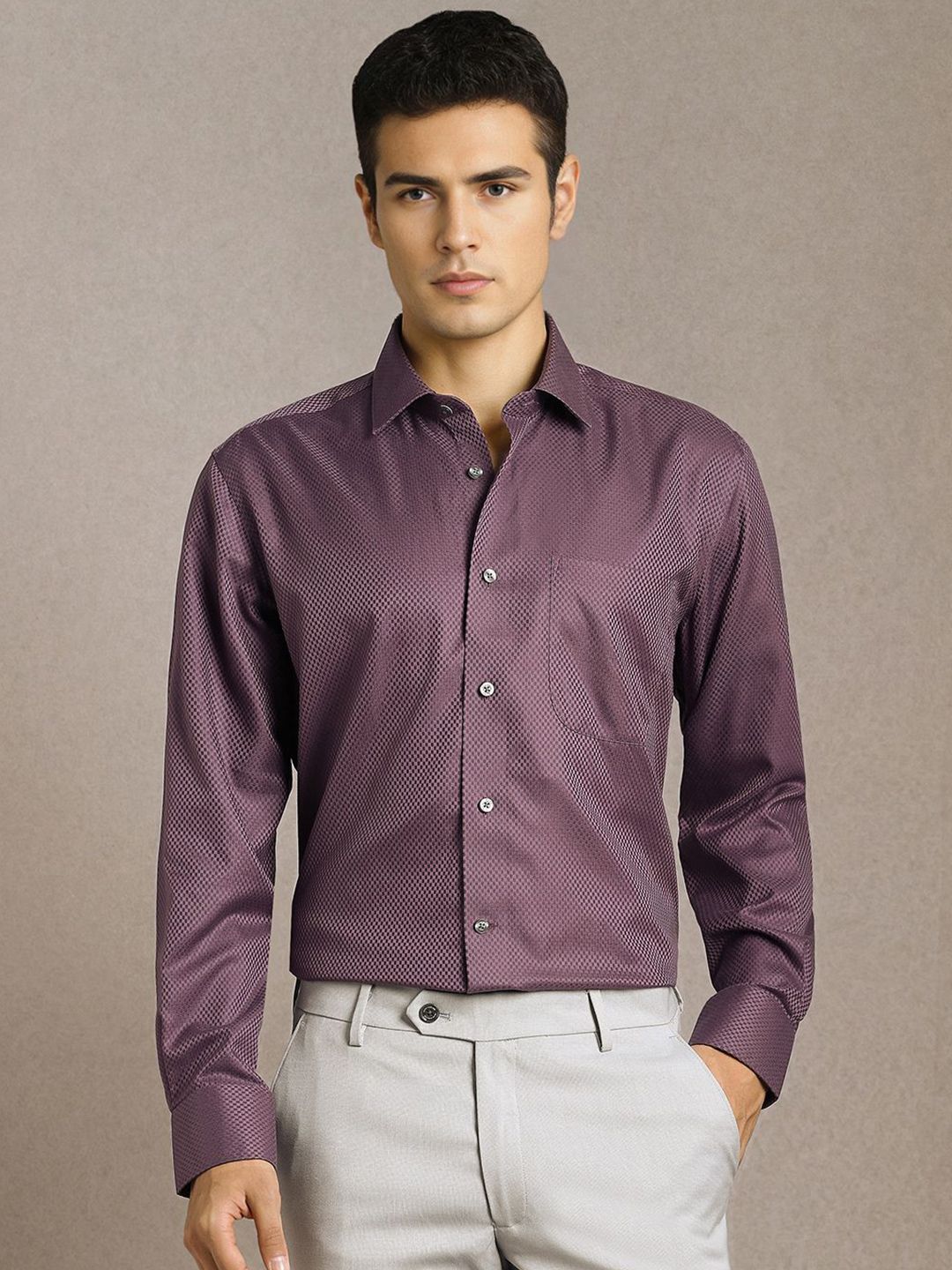 Luxure by Louis Philippe Men Geometric Printed Spread Collar Cotton Formal Shirt-picture-27