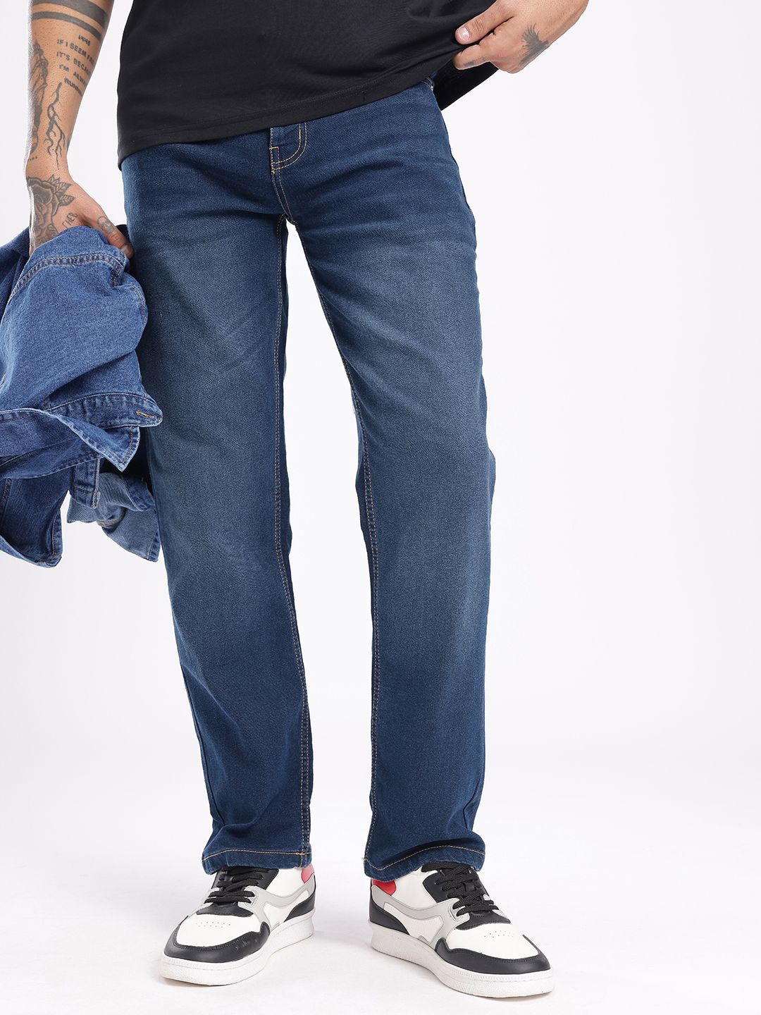 glitchez Men Relaxed Fit Light Fade Stretchable Jeans-picture-16