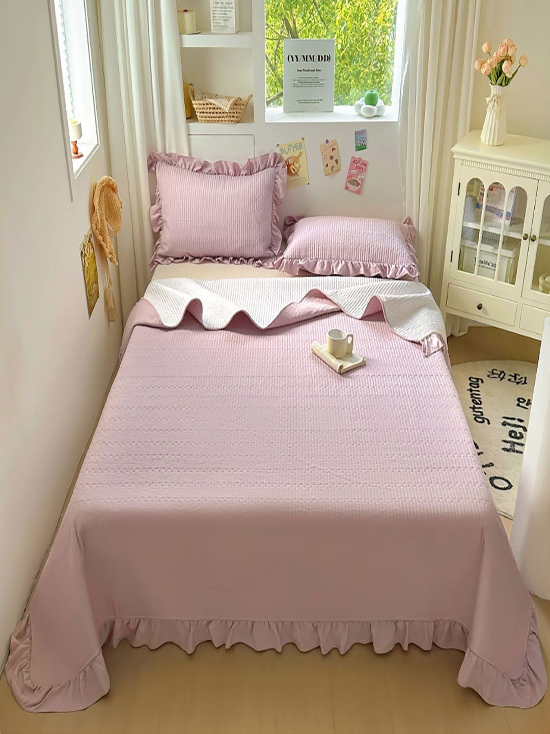 JC HOME 3Pcs Purple & White 162 TC Double Queen Bed Covers-image-37