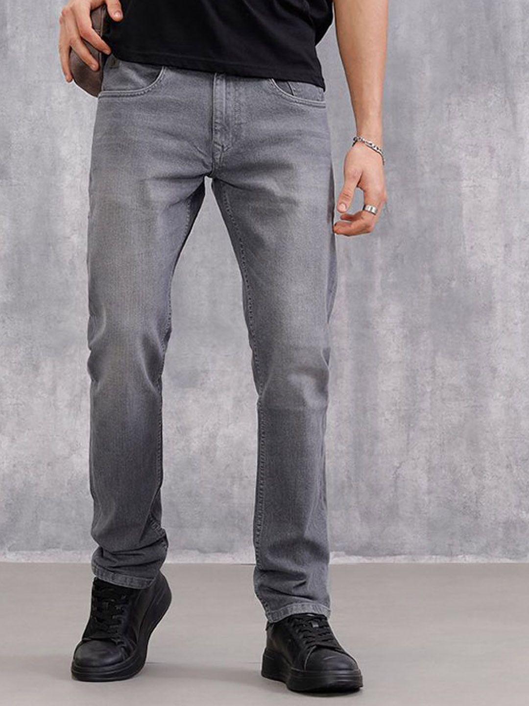 WROGN Men Slim Fit Mid-Rise Low Distress Light Fade Jeans-picture-21