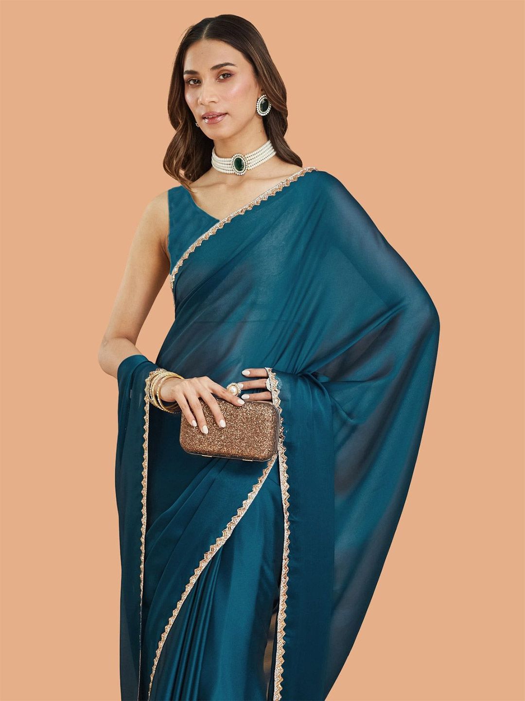 LOROFY Beads and Stones Embellished Border Saree-picture-12