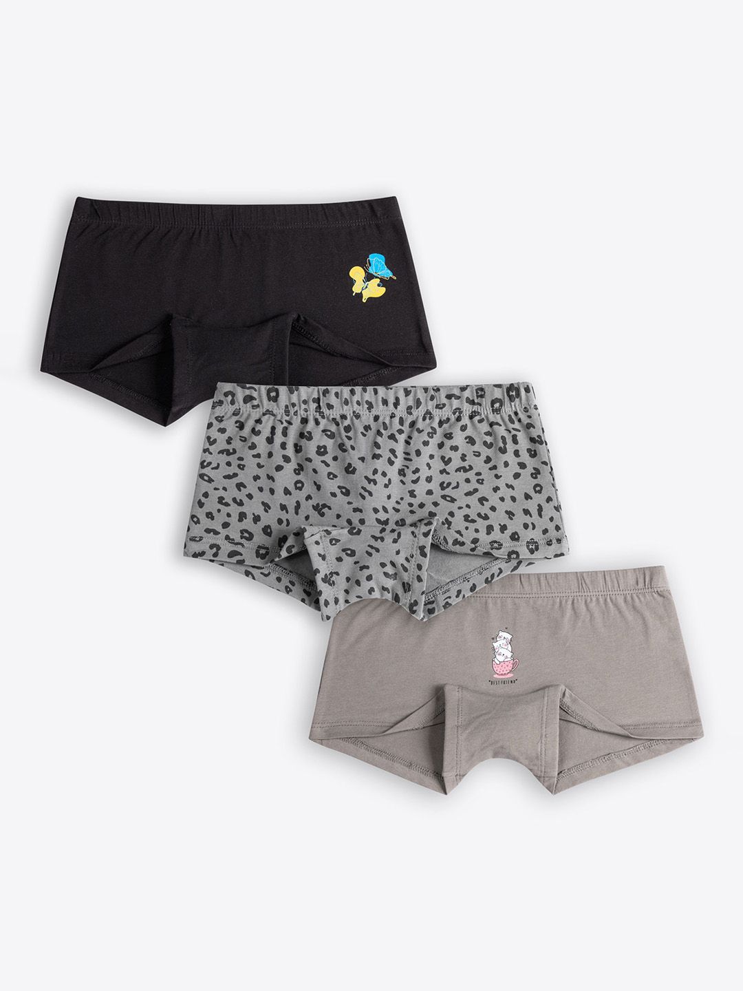 ariel Girls Pack Of 3 Self Design Boy Shorts Briefs