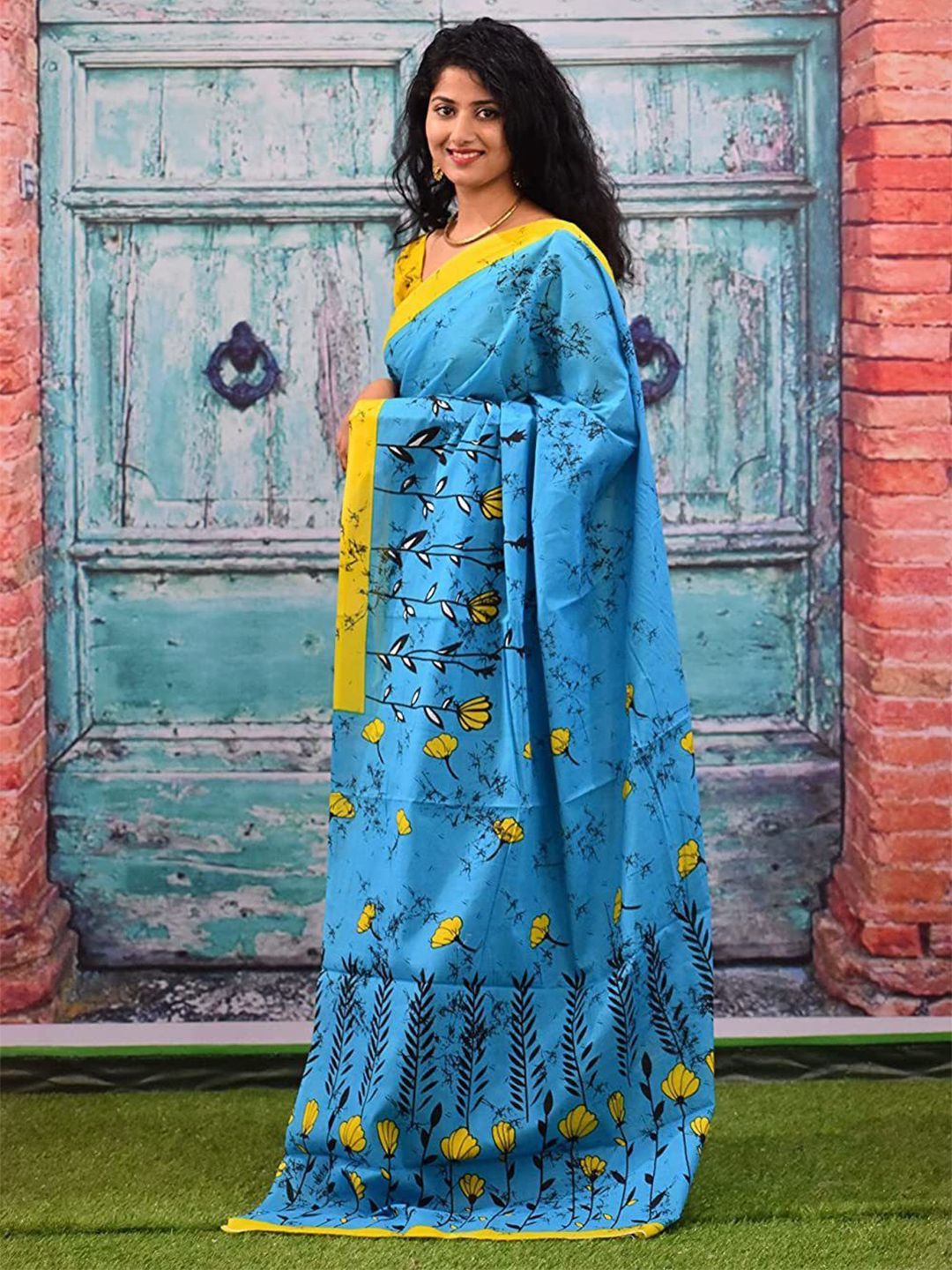 Craft Musium Floral Printed Pure Cotton Saree With Blouse-picture-23