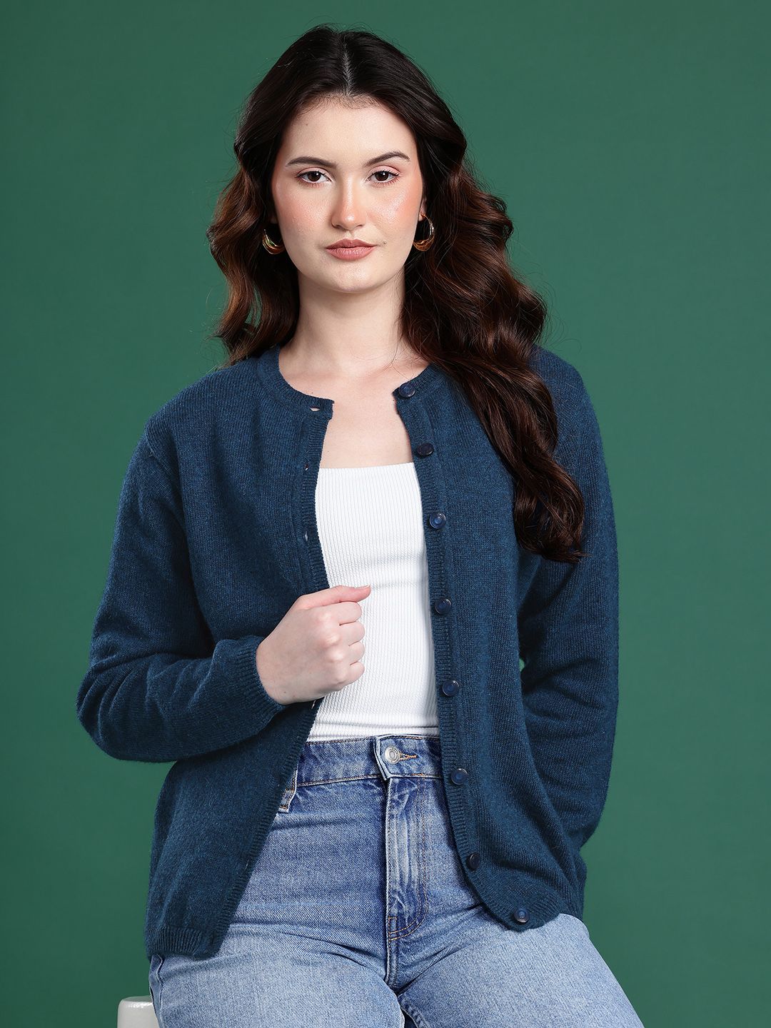 Cayman Solid Round Neck Woollen Cardigan-picture-27