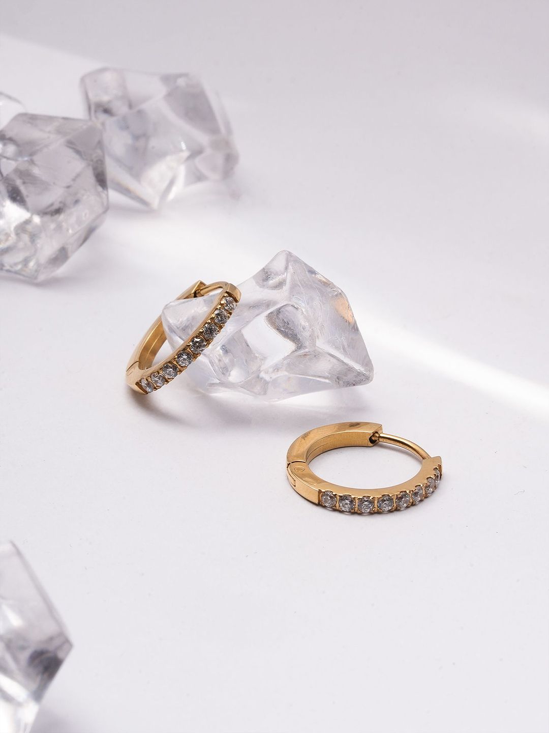 PALMONAS Stainless Steel Gold-Plated Circular Cubic Zirconia Waterproof Hoop Earrings-picture-11