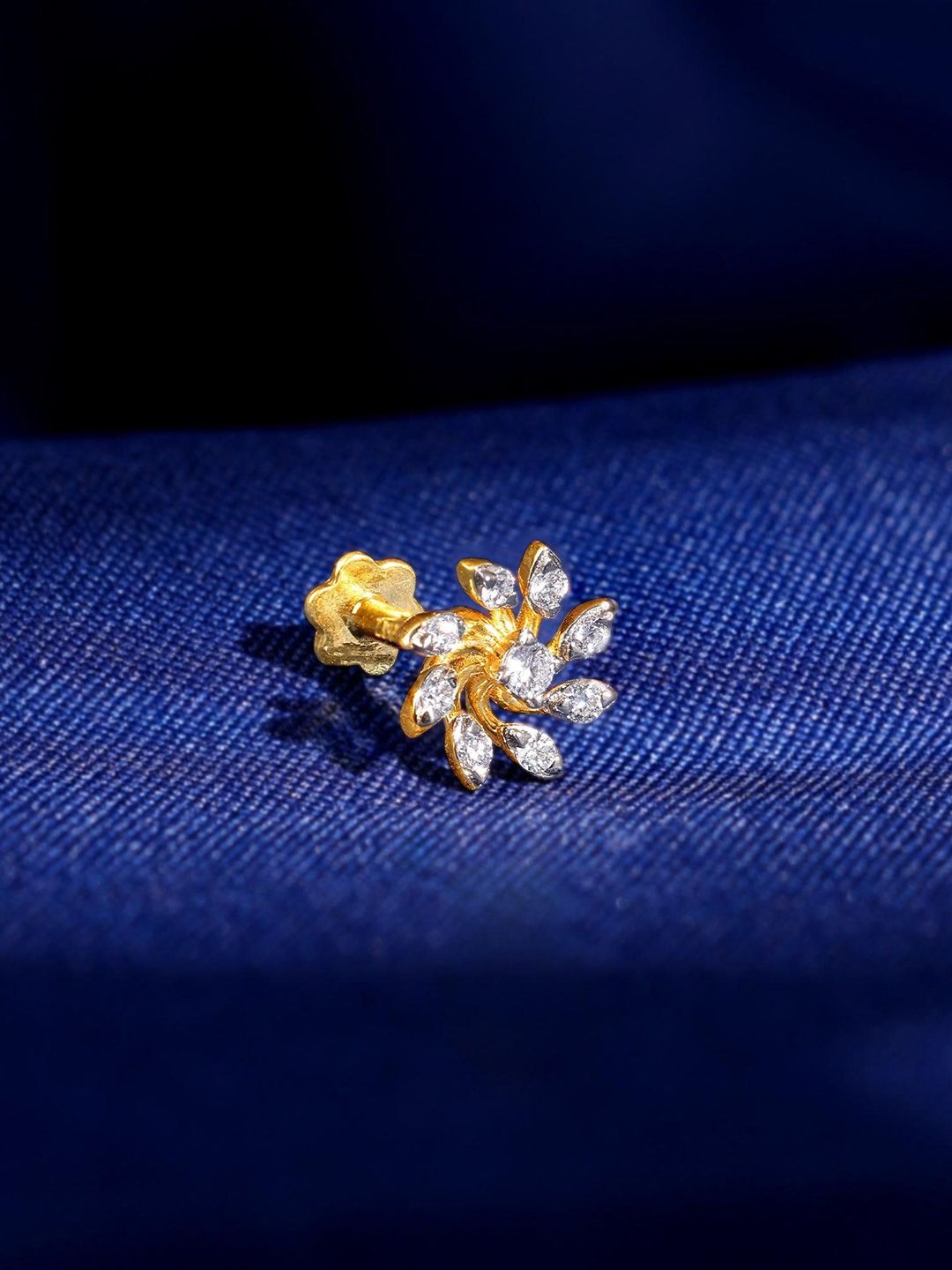 GIVA 18Kt Yellow Gold Lab Grown Petal Twirl Floral Nosepin Diamond - 0.65g-image-6