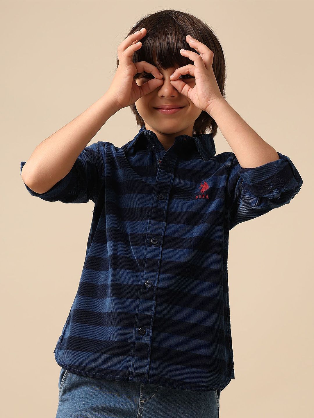 U.S. Polo Assn. Kids Boys Horizontal Striped Spread Collar Pure Cotton Casual Shirt-picture-23