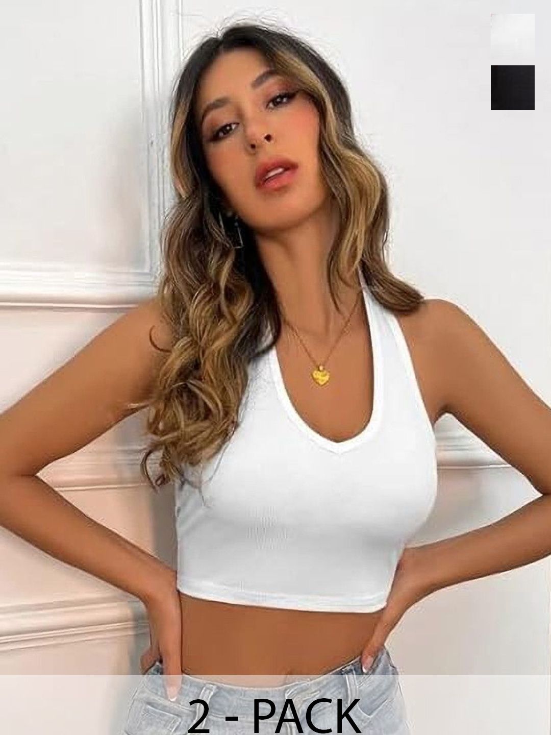 MIXFIT Women Pack of 2 Vertical Stripes Striped Halter Neck Tank Crop Top-picture-25