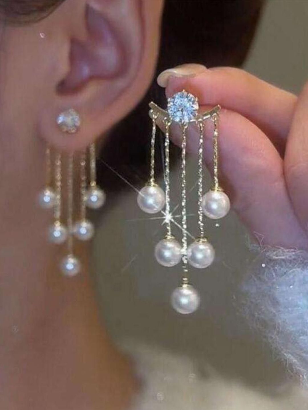 EL REGALO Artificial Stones Studded and Beaded Tasselled Spherical Shaped Drop Earrings-image-25