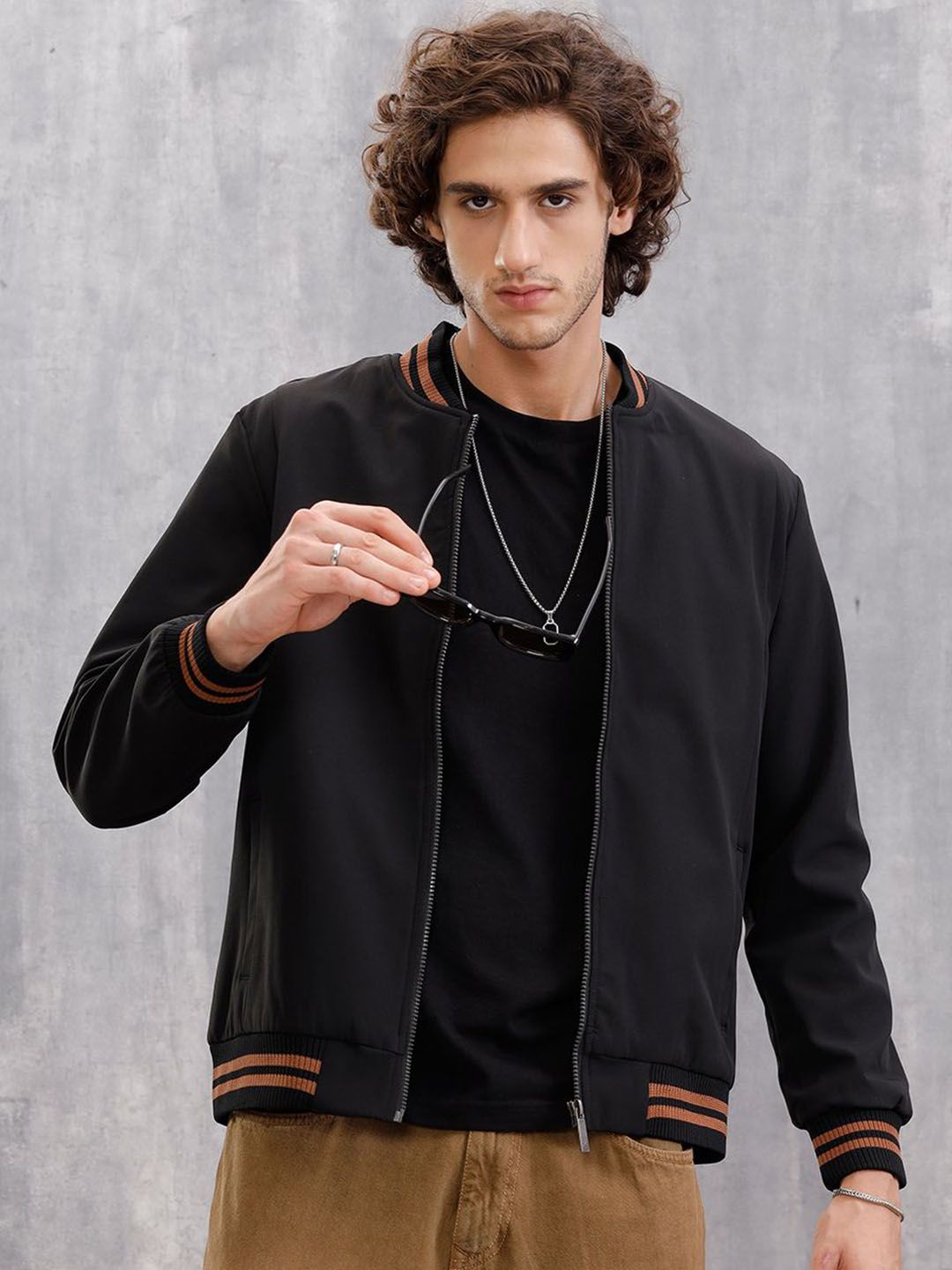 WROGN Men Geometric Bomber Jacket-picture-31