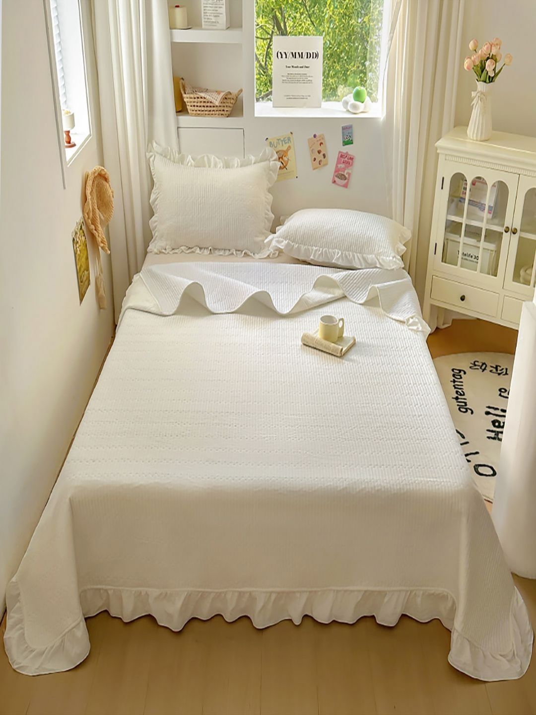 JC HOME White Striped 162 GSM Double Superking Bed Cover-image-32