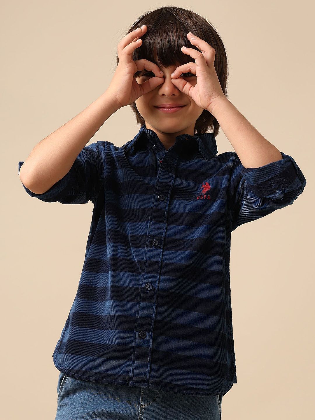 U.S. Polo Assn. Kids Boys Horizontal Striped Spread Collar Pure Cotton Casual Shirt-picture-44