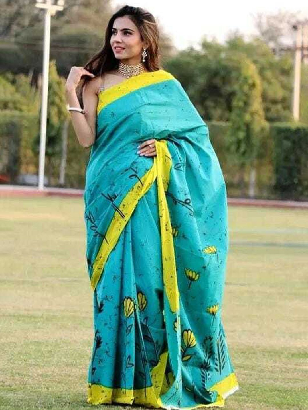 Craft Musium Floral Printed Pure Cotton Saree With Unstitched Blouse Piece-picture-16