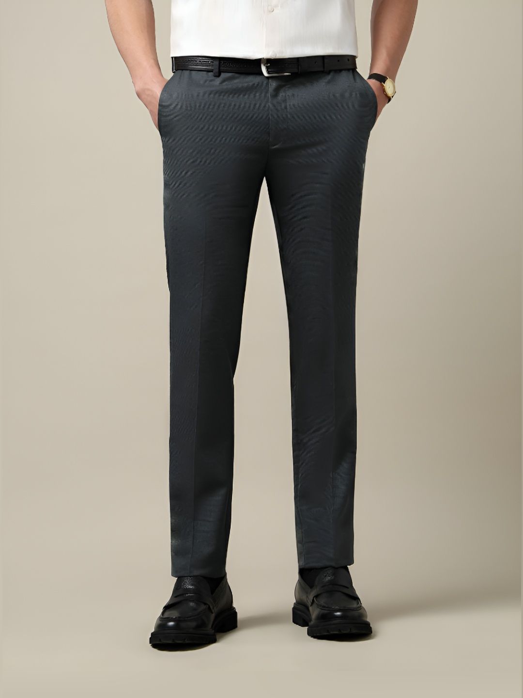 Arrow Men Textured Regular Fit Mid-Rise Formal Trousers-picture-29