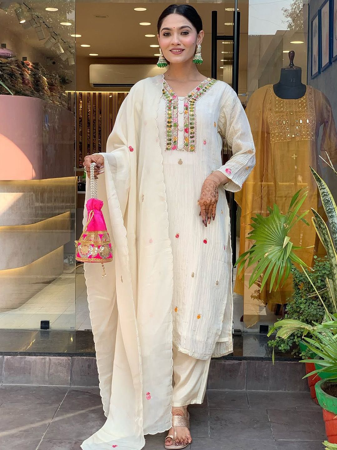 AG TEXTILE Women Ethnic Motifs Embroidered Kurta with Trouser & Dupatta-image-48