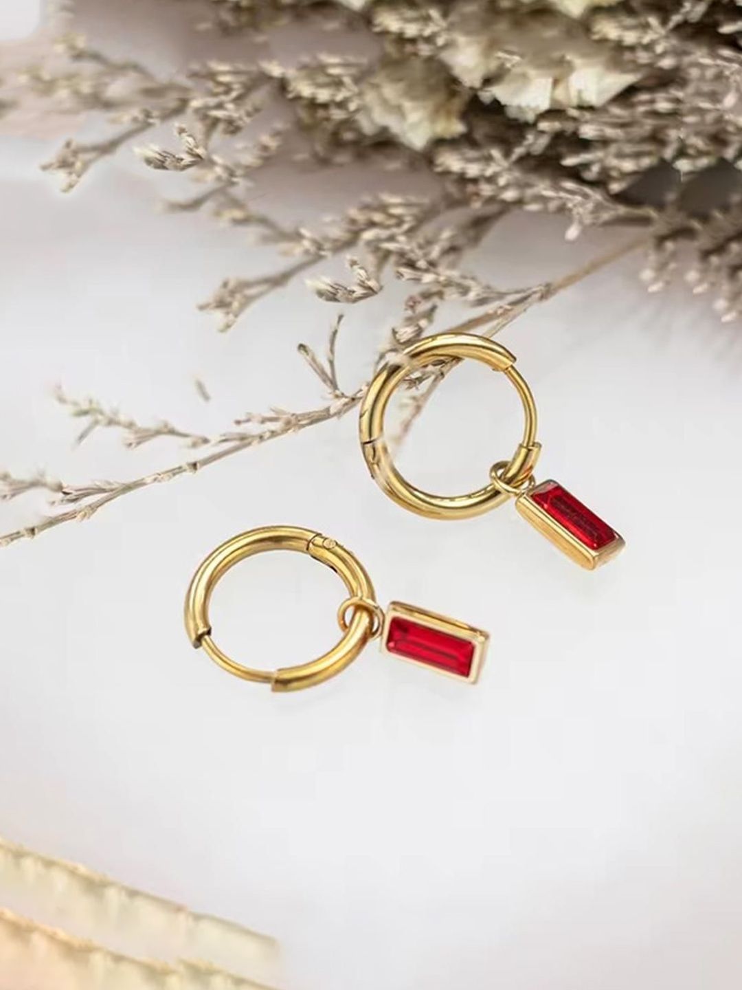 EL REGALO Artificial Stones Studded Circular Shaped Hoop Earrings-image-39