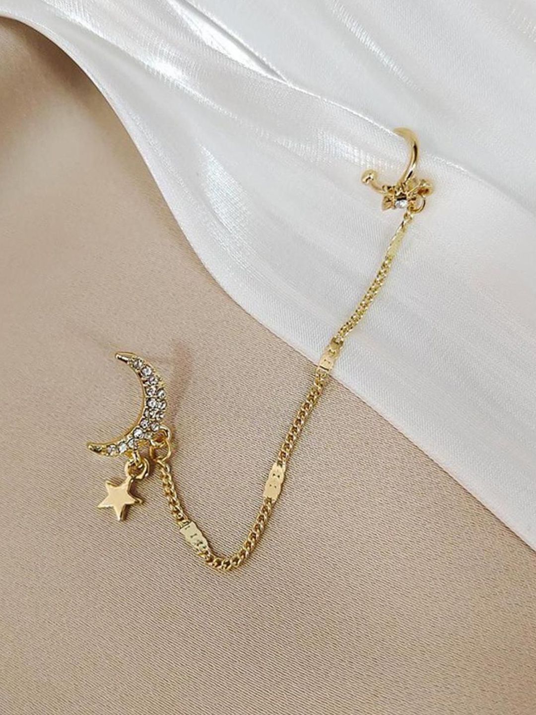 EL REGALO Artificial Stones Studded Crescent Shaped Drop Earrings-image-49