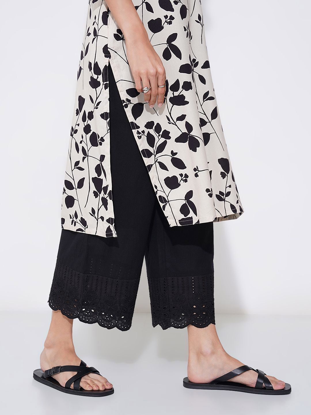 RANGMANCH BY PANTALOONS Women Floral lace Design Wide Leg Palazzos