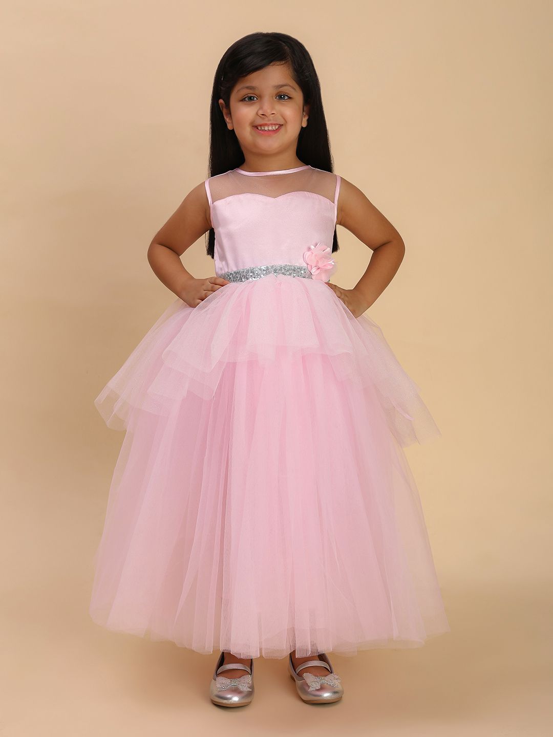 Toy Balloon kids Girls Embellished Round Neck Sequined Fit & Flare Maxi Dress-picture-28