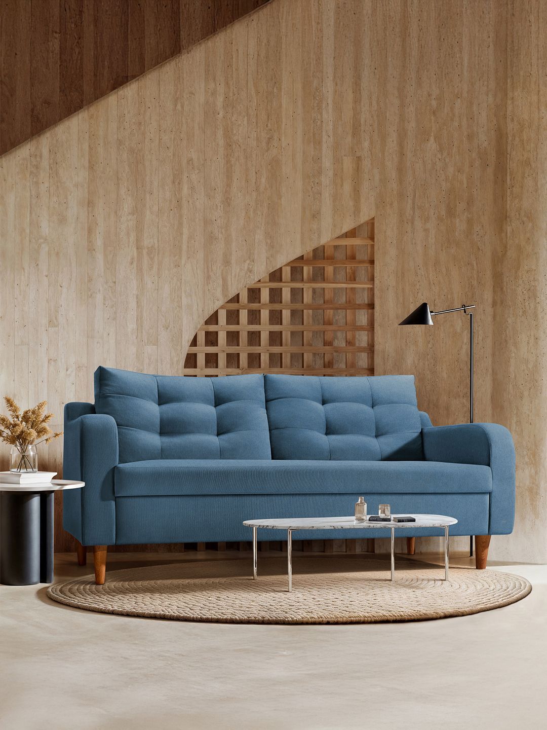 Duroflex Ease Plus Blue 3 Seater Sofa Wooden Frame-image-35