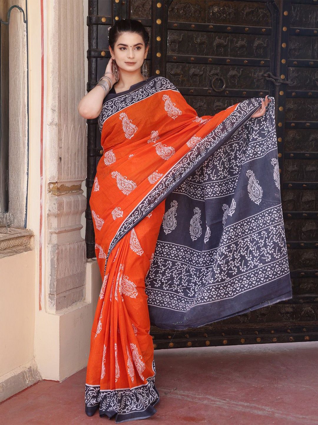 Craft Musium Ethnic Motifs Printed Pure Cotton Saree-picture-26