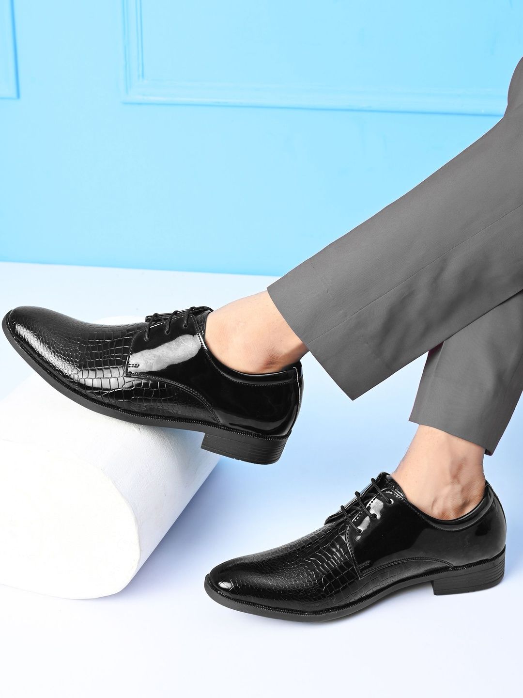 HERE&NOW Men Leather Textured Formal Derbys-picture-28