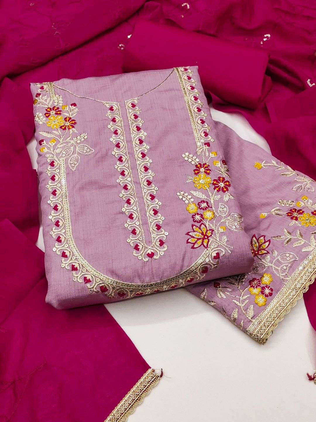 KALINI Women Lavender Embroidered Unstitched Dress Material-picture-22