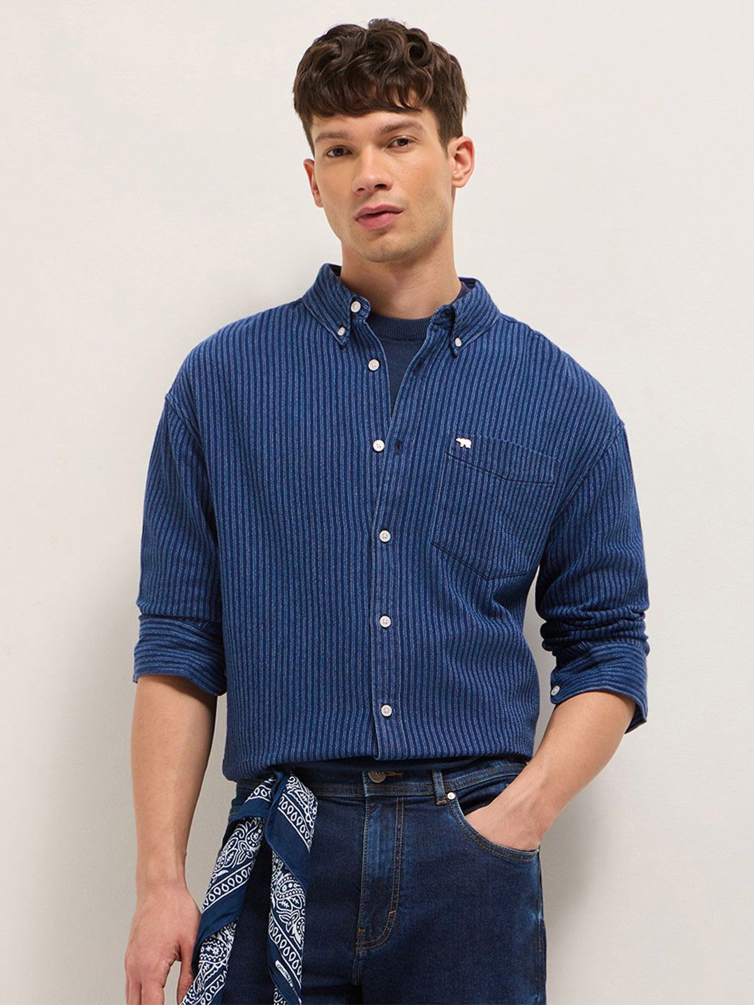 THE BEAR HOUSE Relaxed Fit Vertical Striped Long Sleeves Cotton Shirt-picture-37