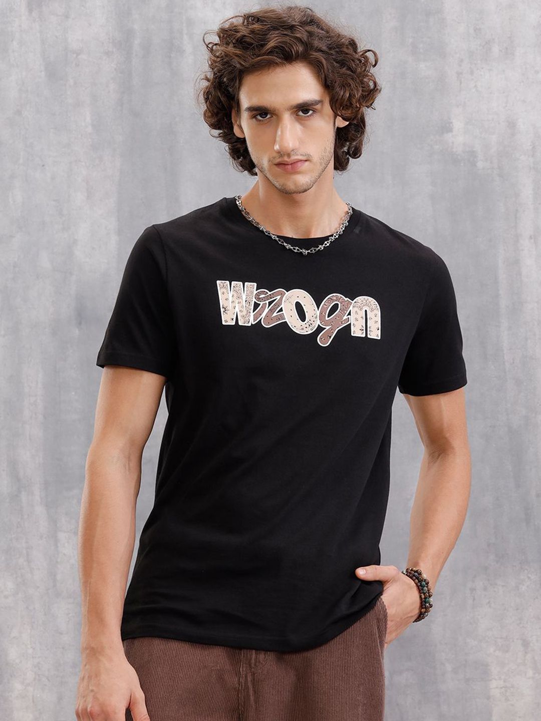 WROGN Men Typography Printed Round Neck Cotton Slim Fit T-shirt-picture-21