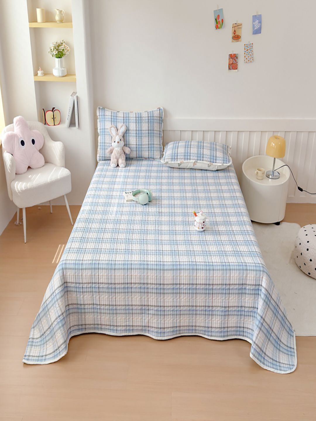 JC HOME Set Of 3 Checked Double King Size Bed Covers-image-49