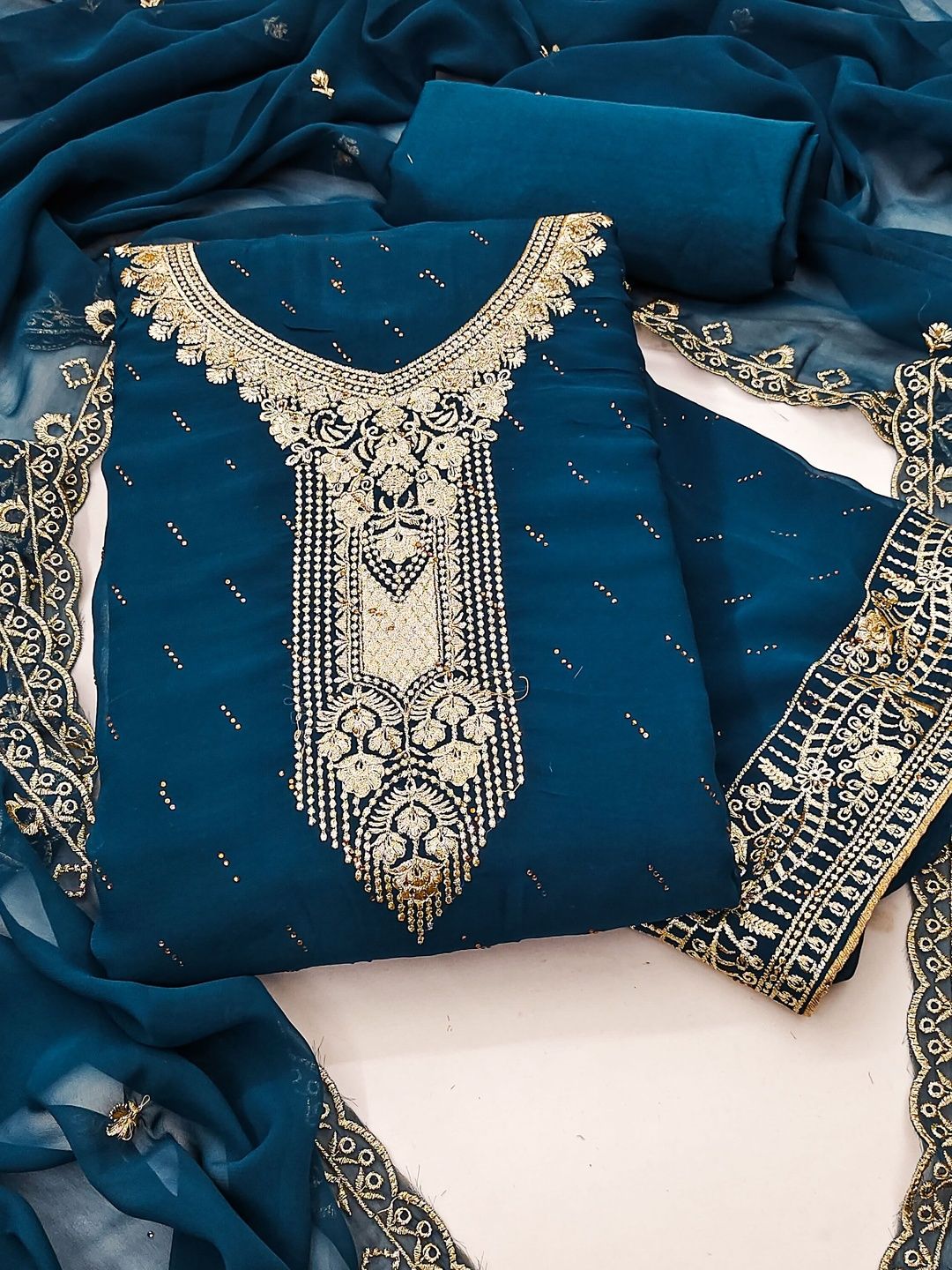 KALINI Blue Embroidered Unstitched Dress Material-picture-40