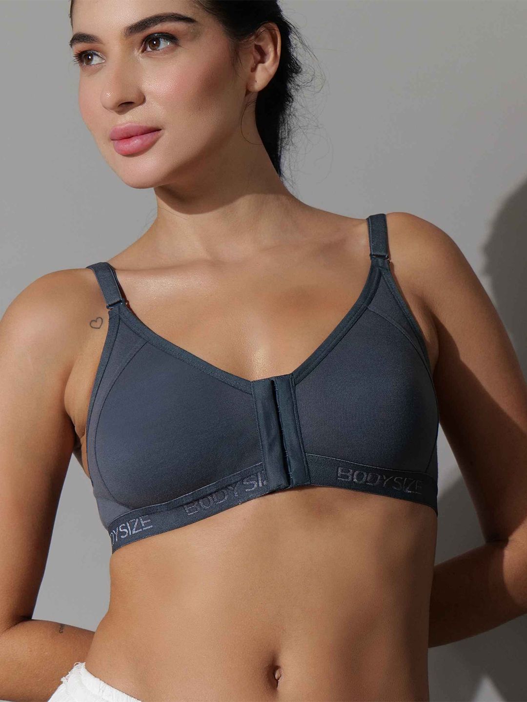 BODYSIZE Women Front Open Non Padded Full Coverage Seamless Twin Hook Cotton Bra