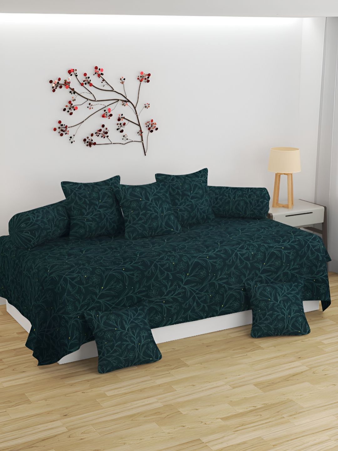 Bromwick Green & Blue Leaf Printed Microfibre Diwan Set-picture-10