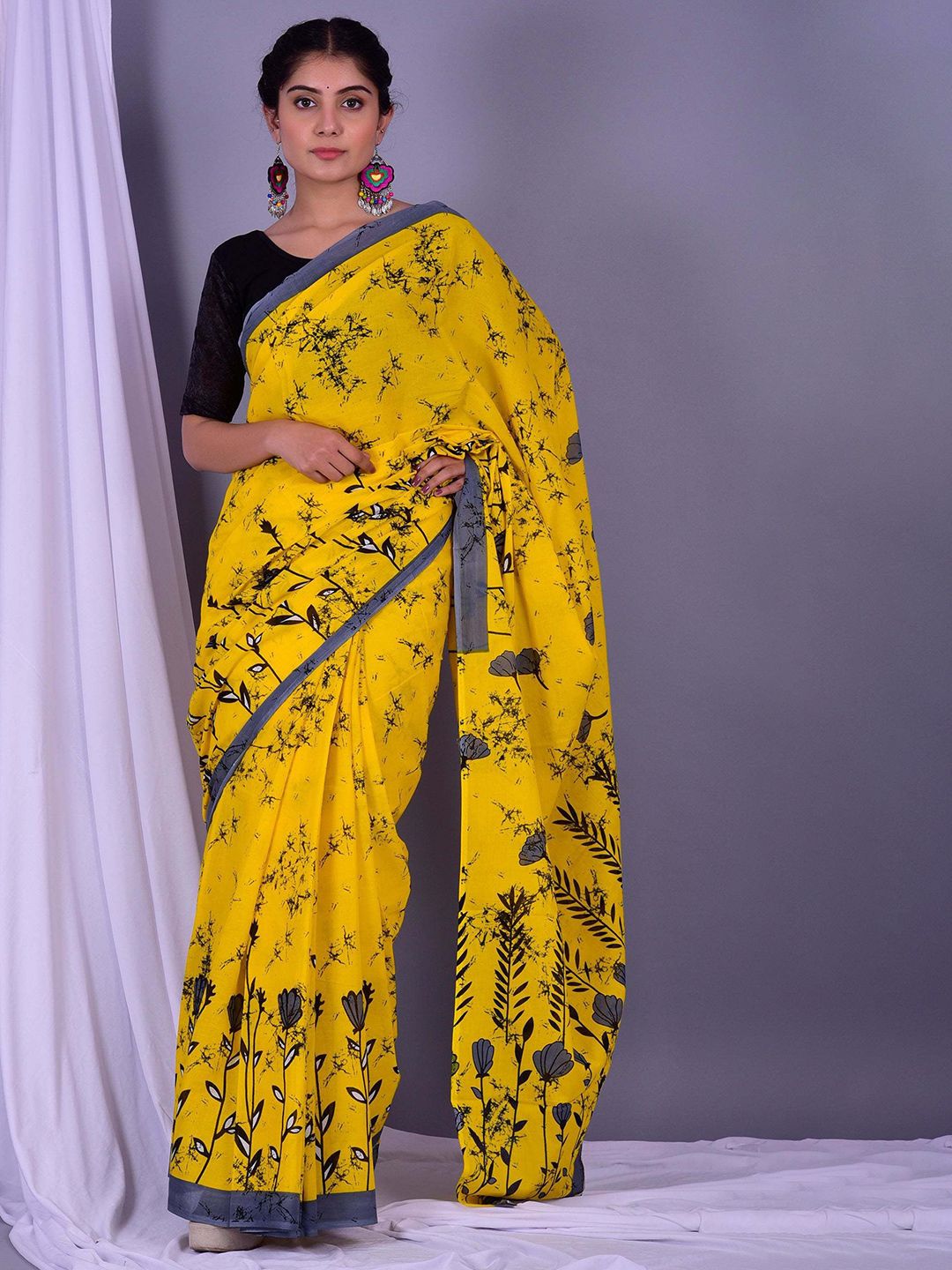 Craft Musium Abstract Printed Pure Cotton Block Print Saree-picture-35