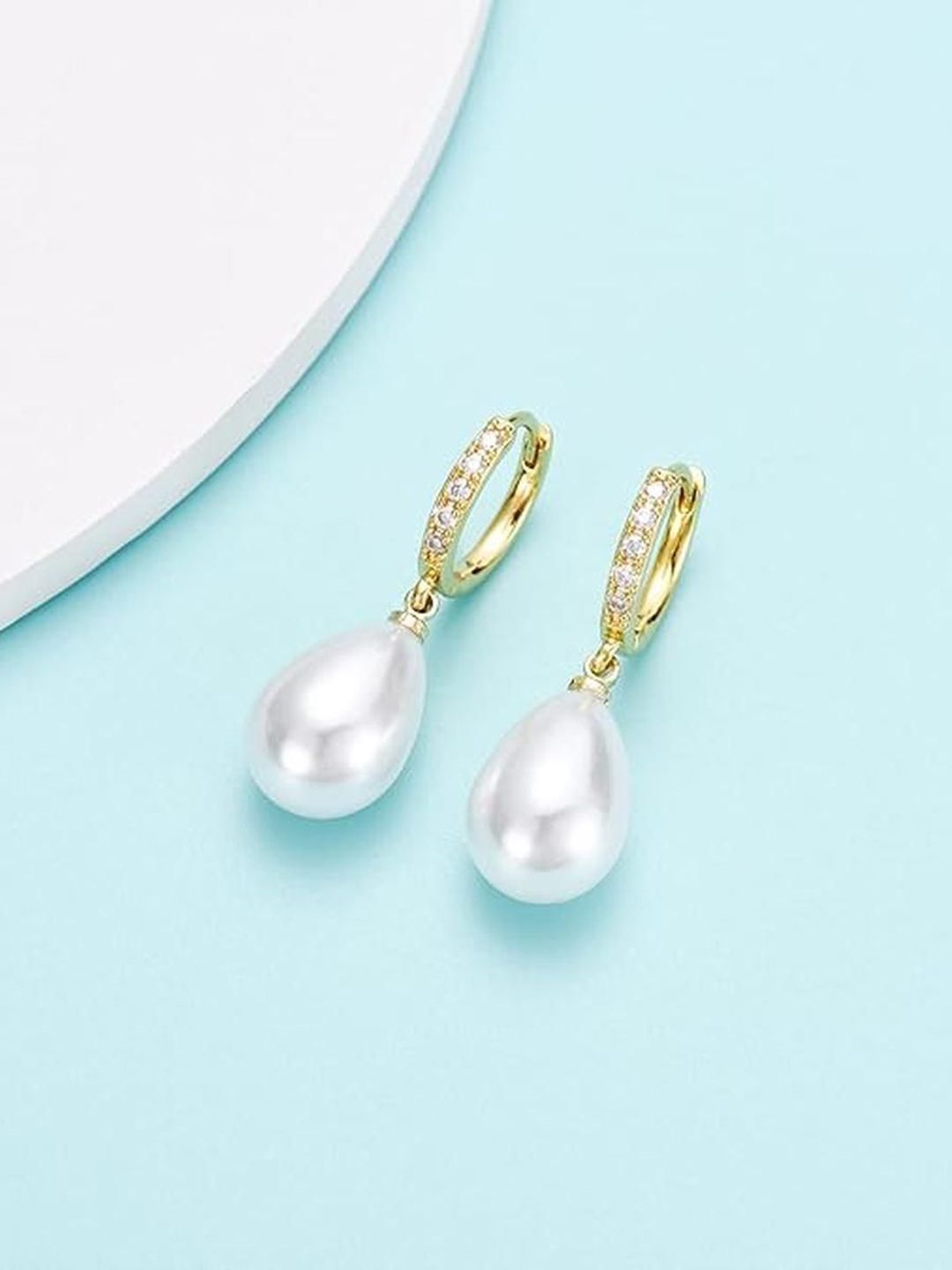 EL REGALO Artificial Stones Studded And Pearls Beaded Teardrop Shaped Drop Earrings-image-17