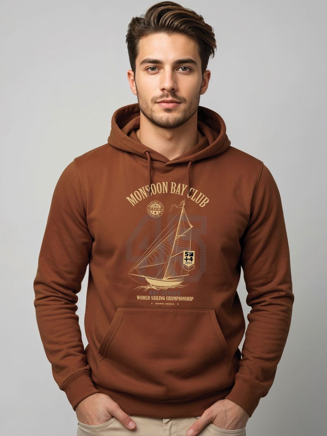 ADRO Mens 320 GSM Cotton Poly Fleece Hoodie Monsoon Bay Club Sailing Graphic Printed Hoodies-picture-19