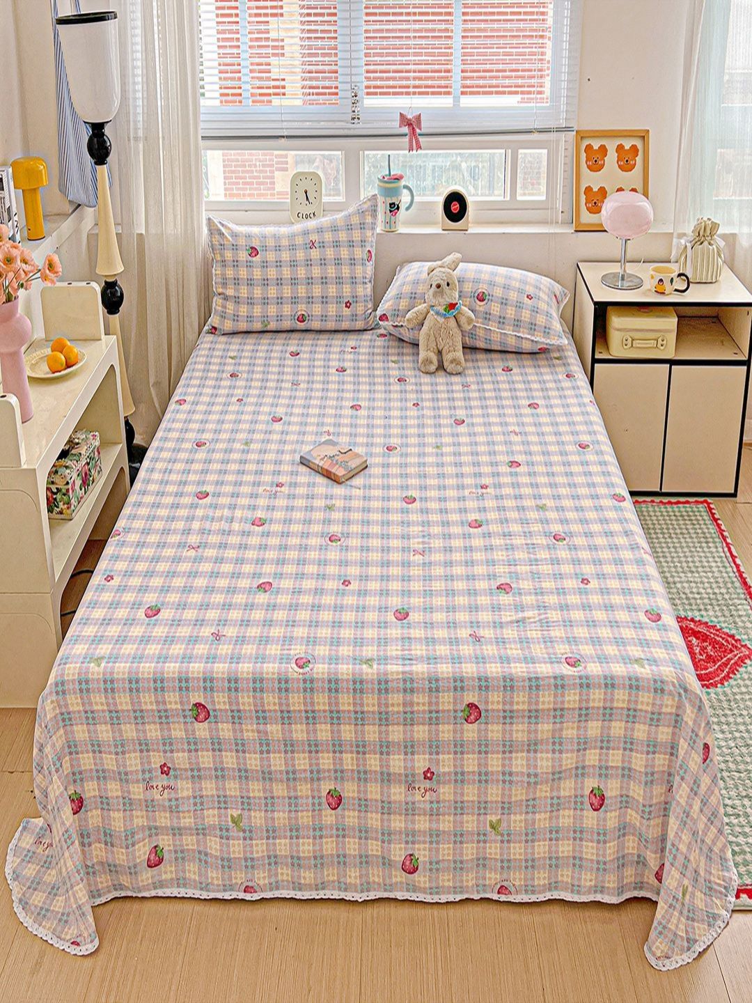 jc home yellow & blue printed 140 tc single bedsheet set 1.60 m x 2.30 m