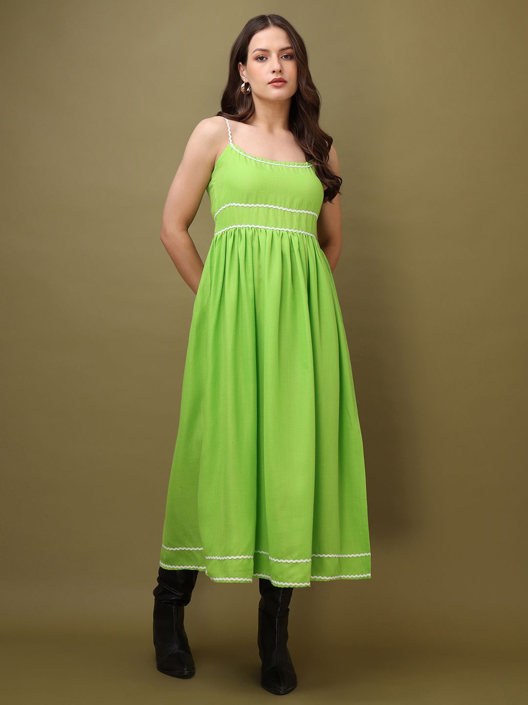 OBSHIVKA Women Solid Fit & Flare Shoulder Straps Maxi Dress-picture-31