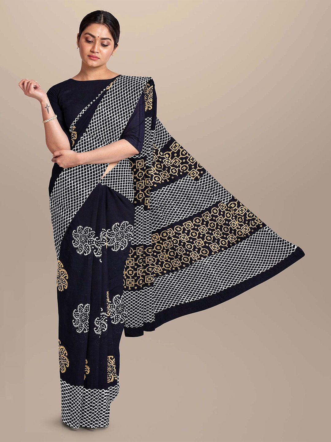 Craft Musium Floral Printed Pure Cotton Saree With Blouse Piece-picture-28